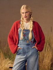 Knit Crochet Lantern Sleeve Oversized Cardigan