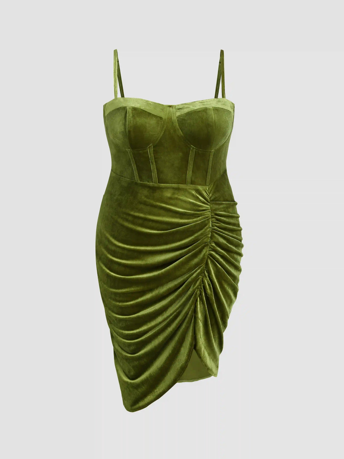 Solid Velvet Corset Ruched Midi Dress Curve & Plus