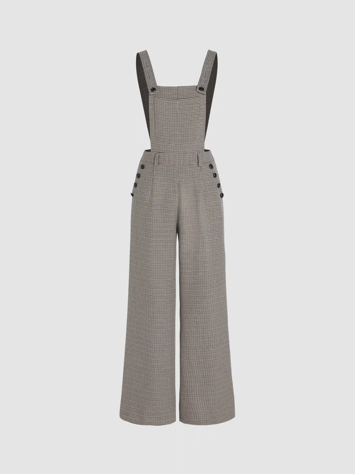 Houndstooth Button Straight Leg Jumpsuit