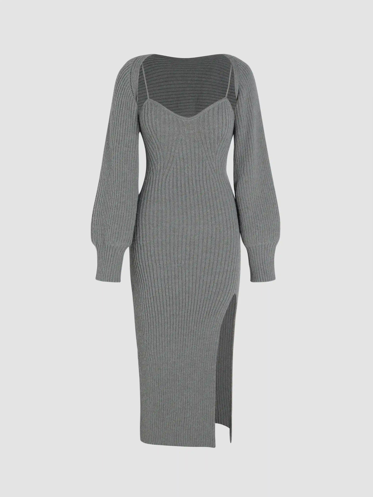 Knit Solid Cami Split Midi Dress & Shrug
