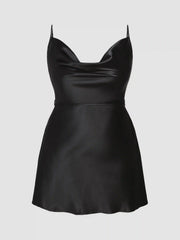 Solid Satin Cowl Neck Cami Mini Dress Curve & Plus