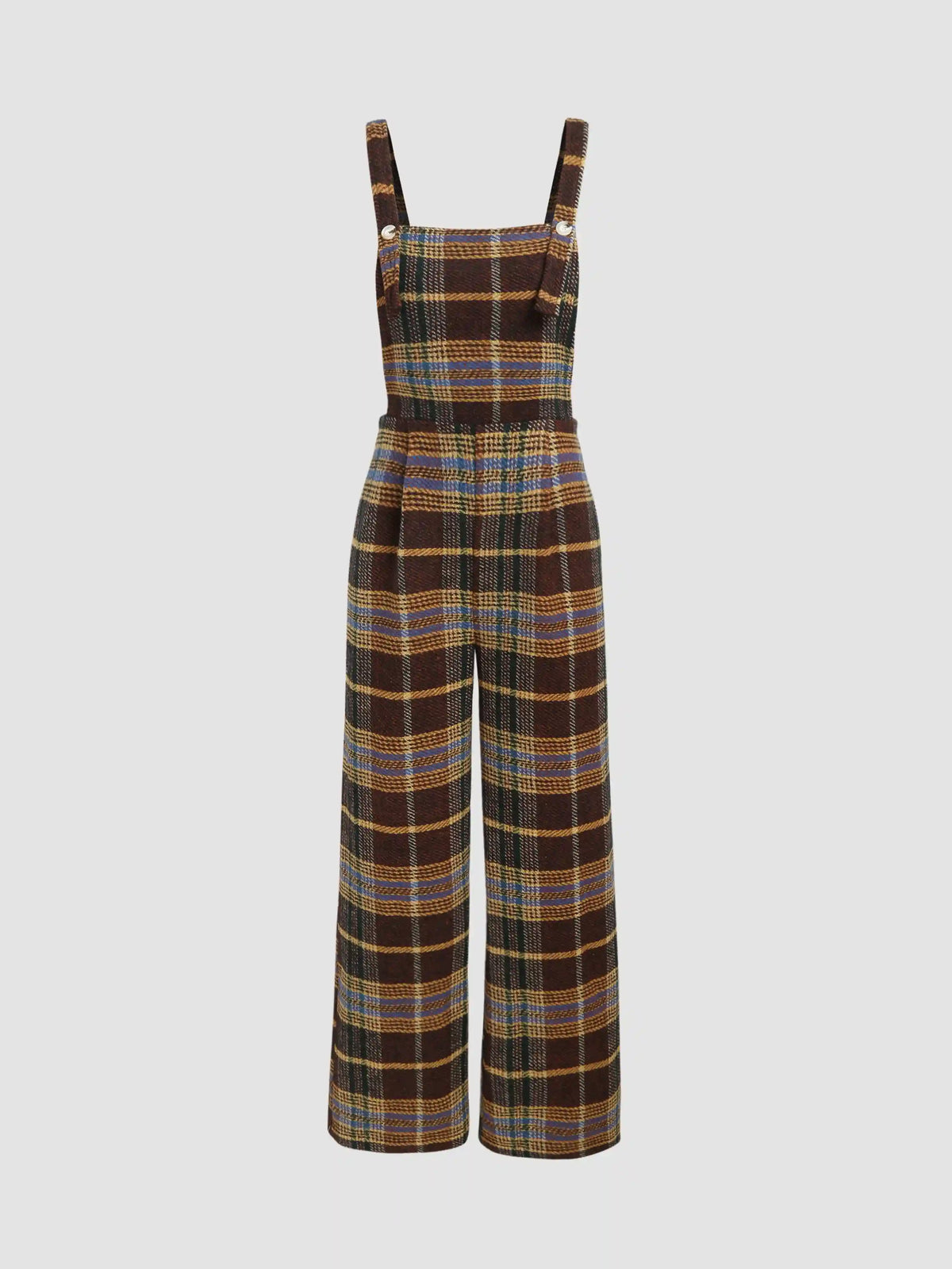 Tweed Plaid Button Up Wide Leg Jumpsuit