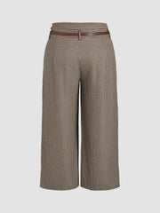 Houndstooth Mid Waist Belted Wide Leg Trousers Curve & Plus