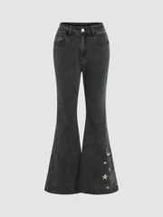 High Stretch Denim High Rise Star Flared Jeans