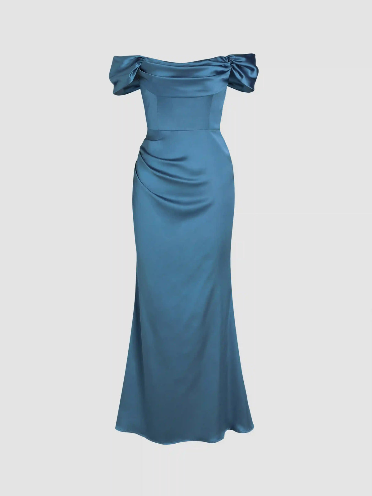 Satin Sculptural Ruched Off-shoulder Mermaid Maxi Dress