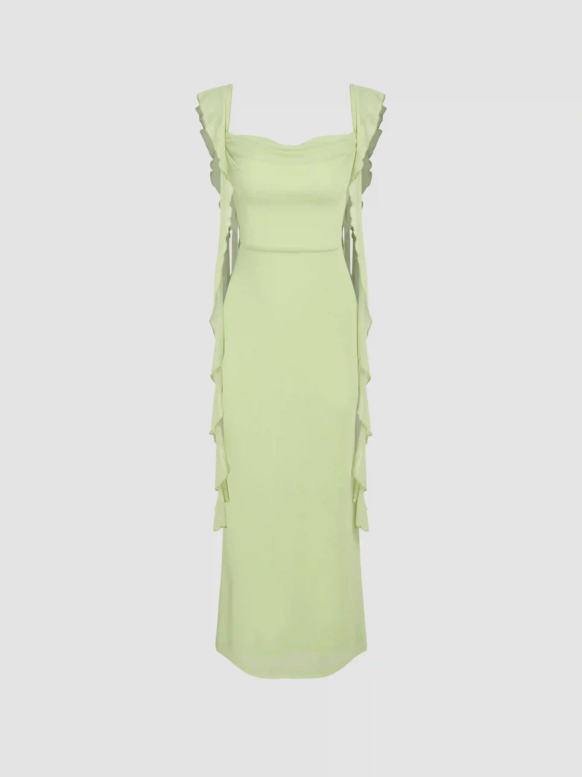 Mesh Ruffle Hem Maxi Dress