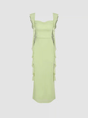 Mesh Ruffle Hem Maxi Dress