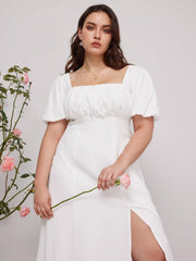 Puff Sleeve Square Neck Midi Dress Curve & Plus