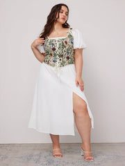 Floral Lace Up Knotted Tank Top Curve & Plus