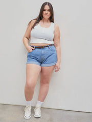 Pocket Denim Shorts With Belt Curve & Plus
