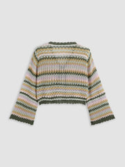 V-neck Striped Lace Up Knitted Long Sleeve Cardigan Curve & Plus