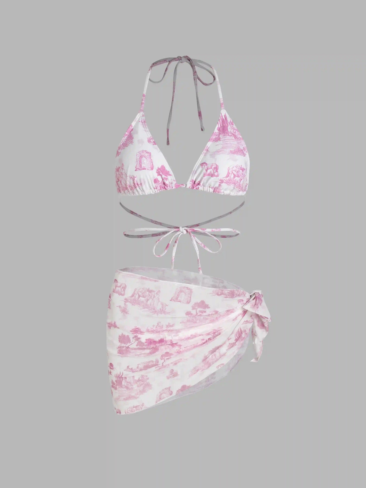 Vintage Printed Halter Bikini 3-Piece Set