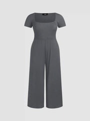 Scoop Neckline Short Sleeve Wide Leg Jumpsuit Curve & Plus