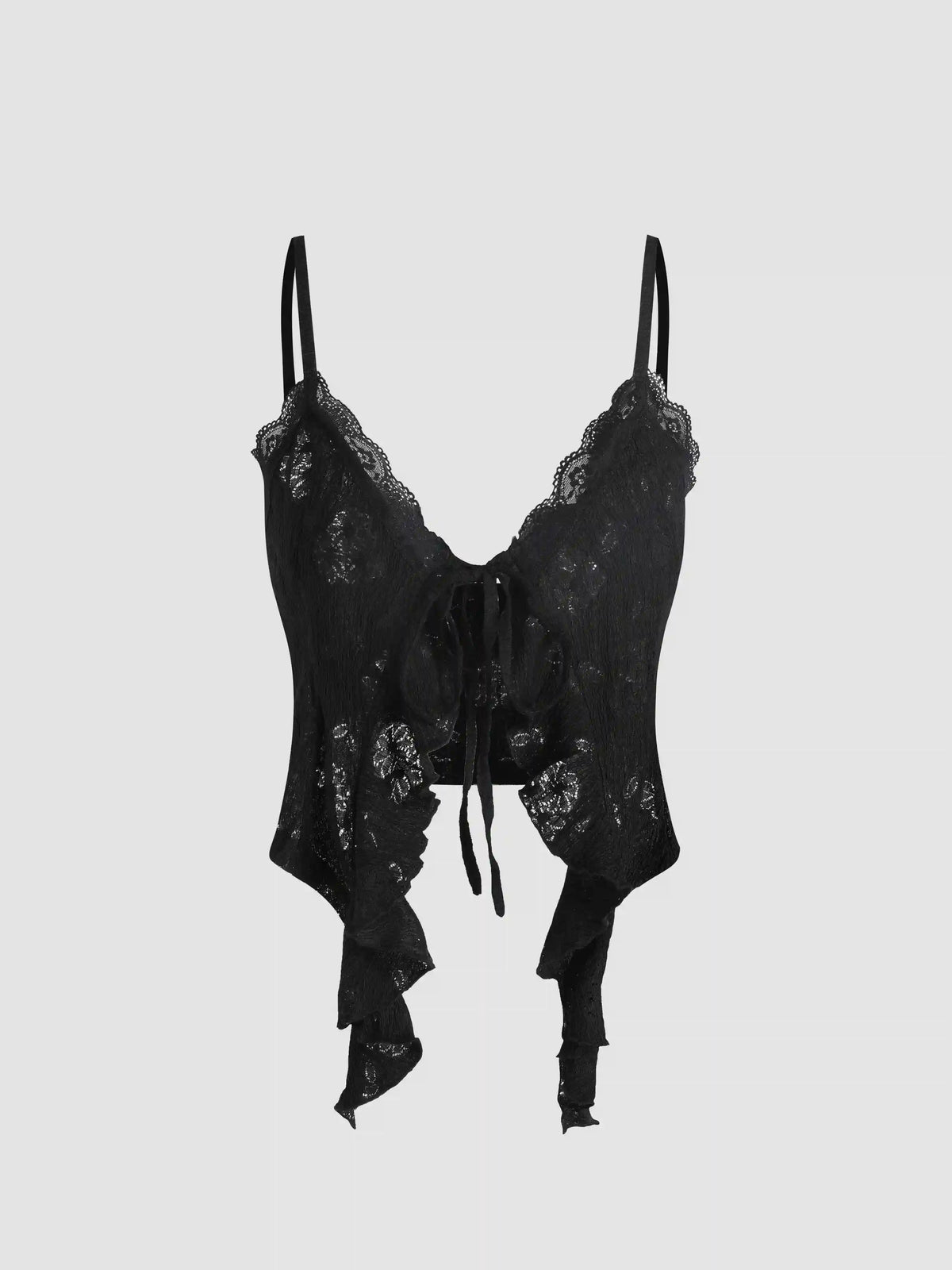 Lace Ruffle Hem Knotted Knit Crop Top