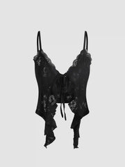 Lace Ruffle Hem Knotted Knit Crop Top