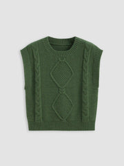 Round Neckline Geometric Knitted Vest
