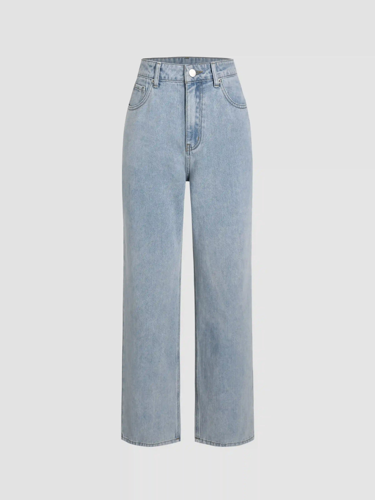 Solid High Rise Pocket Straight Leg Jeans