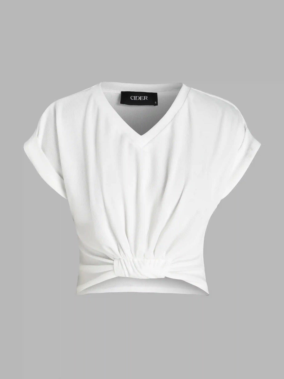 V-neck Solid Ruched Crop Top & Elastic Waist Wide Leg Trousers