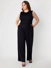 Solid Sleeveless Wide Leg Jumpsuit Curve & Plus