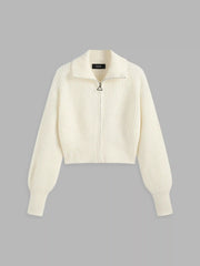 Solid Knit Polo Zipper Cardigan