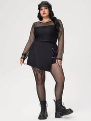 High Waist Solid Skort With Chain Curve & Plus