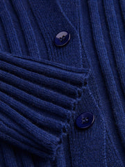 Wool-blend V-neck Solid Button Cardigan