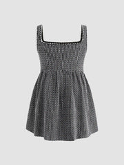 Tweed U-neckline Solid Mini Dress Curve & Plus