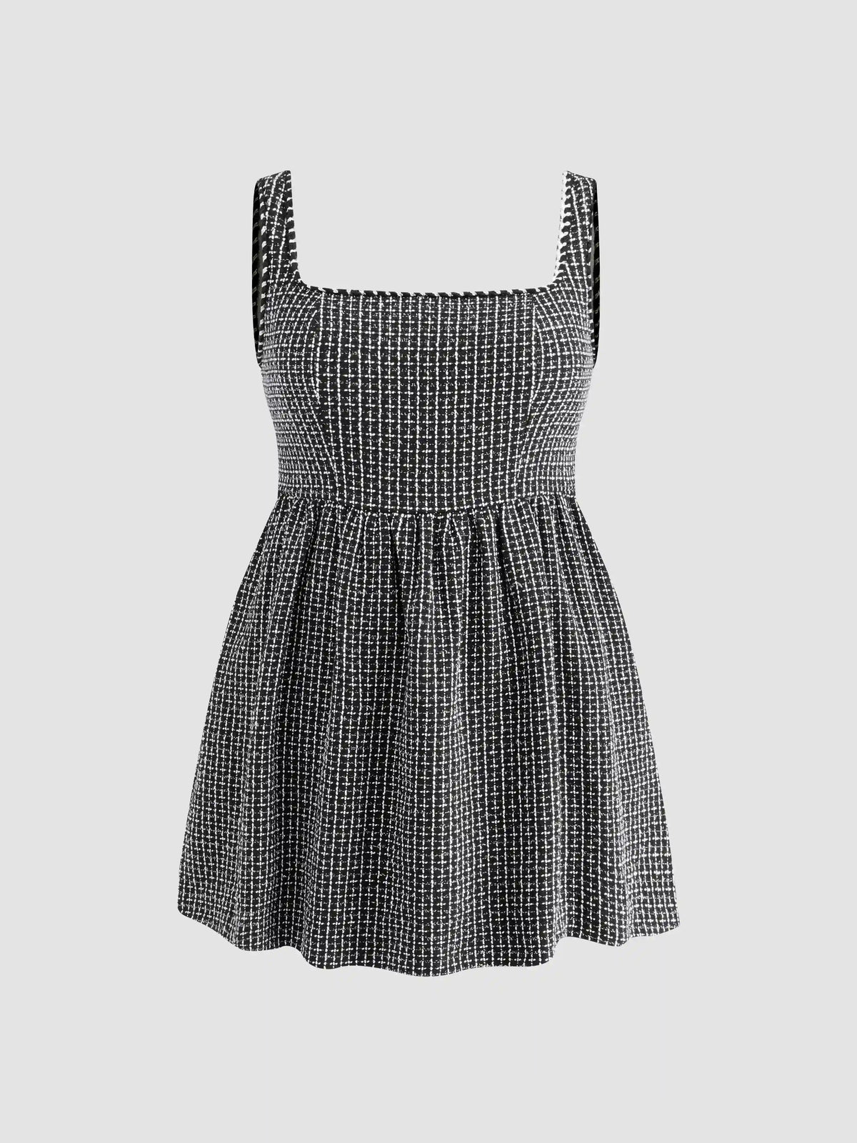 Tweed U-neckline Solid Mini Dress Curve & Plus