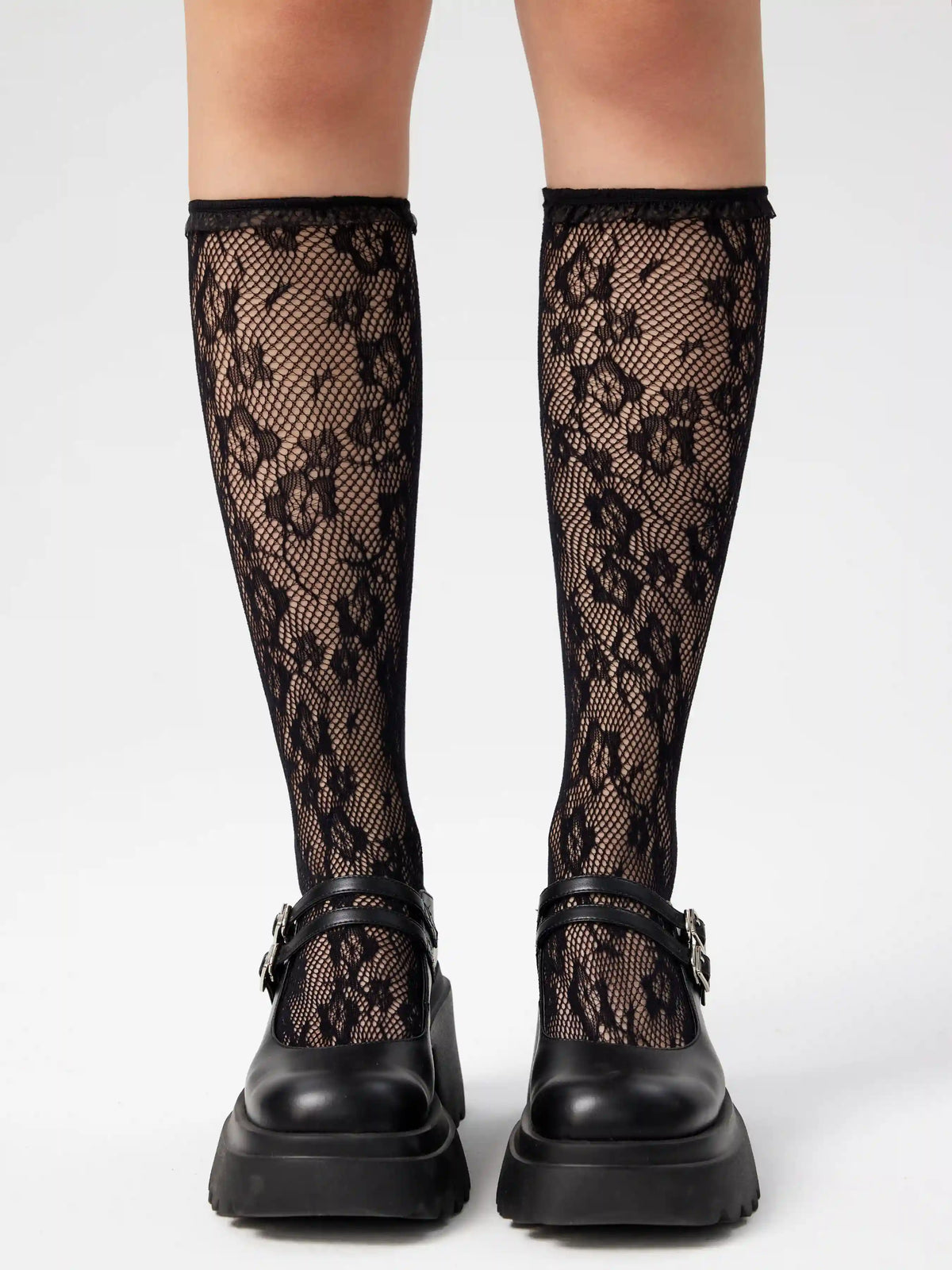Floral Fishnet Over the Calf Socks