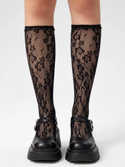 Floral Fishnet Over the Calf Socks