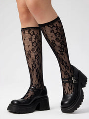 Floral Fishnet Over the Calf Socks
