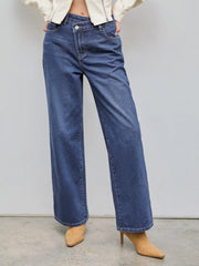 Denim High Waist Pocket Straight Leg Jeans