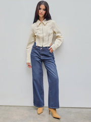 Denim High Waist Pocket Straight Leg Jeans