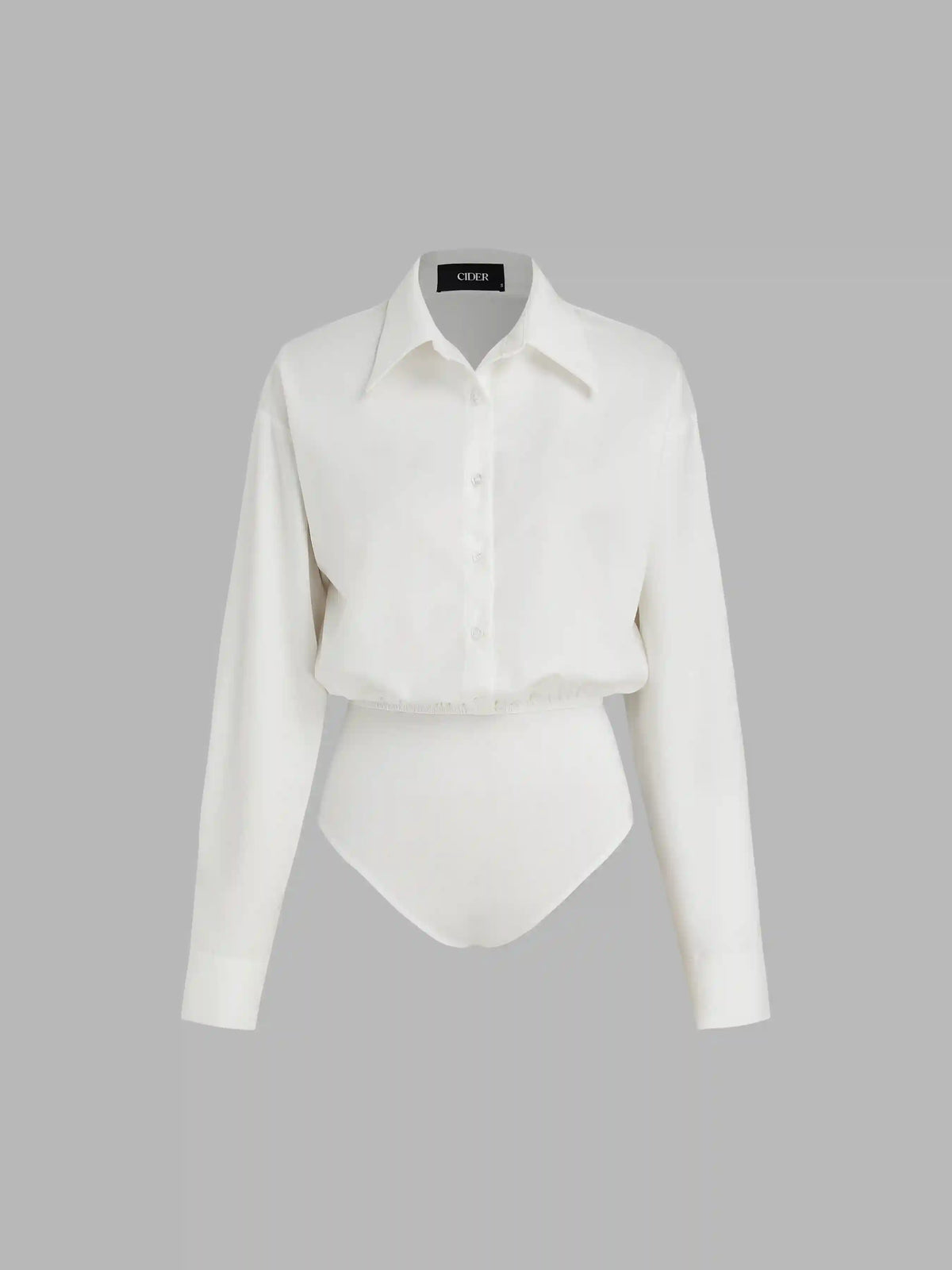 Collar Solid Button Long Sleeve Shirt Bodysuit