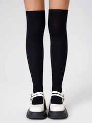 Ribbed Solid Over the Knee Socks
