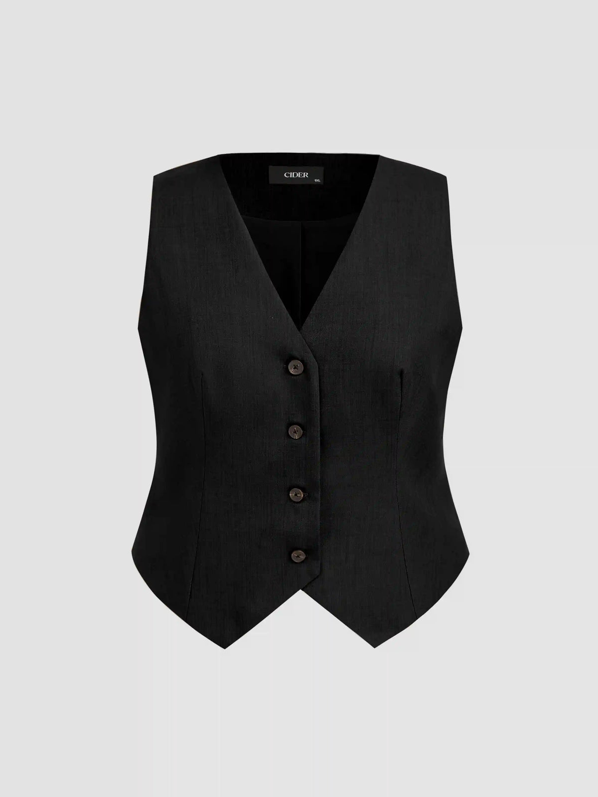 V-neck Solid Button Vest Curve & Plus