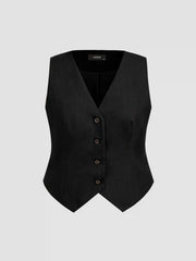 V-neck Solid Button Vest Curve & Plus