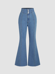Stretch Denim High Waist Flared Jeans
