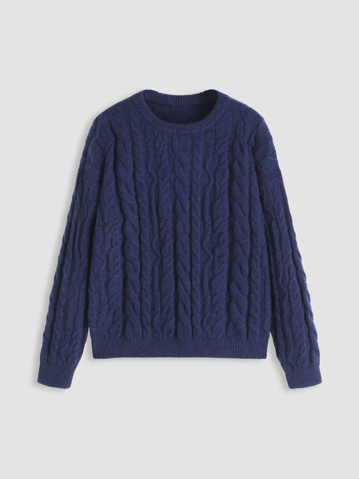 Cable Knit Round Neckline Long Sleeve Sweater