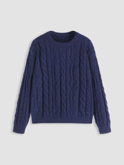 Cable Knit Round Neckline Long Sleeve Sweater