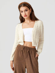 V-neck Cable Knit Button Cardigan