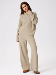 Wool-blend Collar Solid Zipper Knitted Sweater