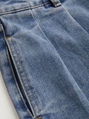Double High Rise Solid Button Wide Leg Jeans