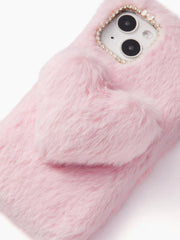 Heart Decor Furry Phone Case