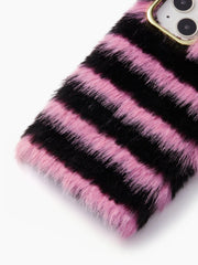 Black & Pink Stripe Furry Phone Case