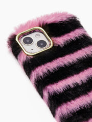 Black & Pink Stripe Furry Phone Case