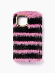 Black & Pink Stripe Furry Phone Case