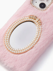 Mirror Decor Furry Phone Case