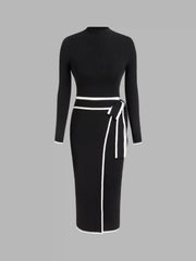 Turtleneck Belted Bowknot Knitted Maxi Dress