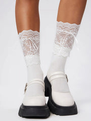 Women's Fashion White Lace Embellished Ankle Socks